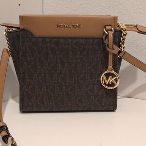 Michael Kors Dark Brown and Tan Crossbody Bag